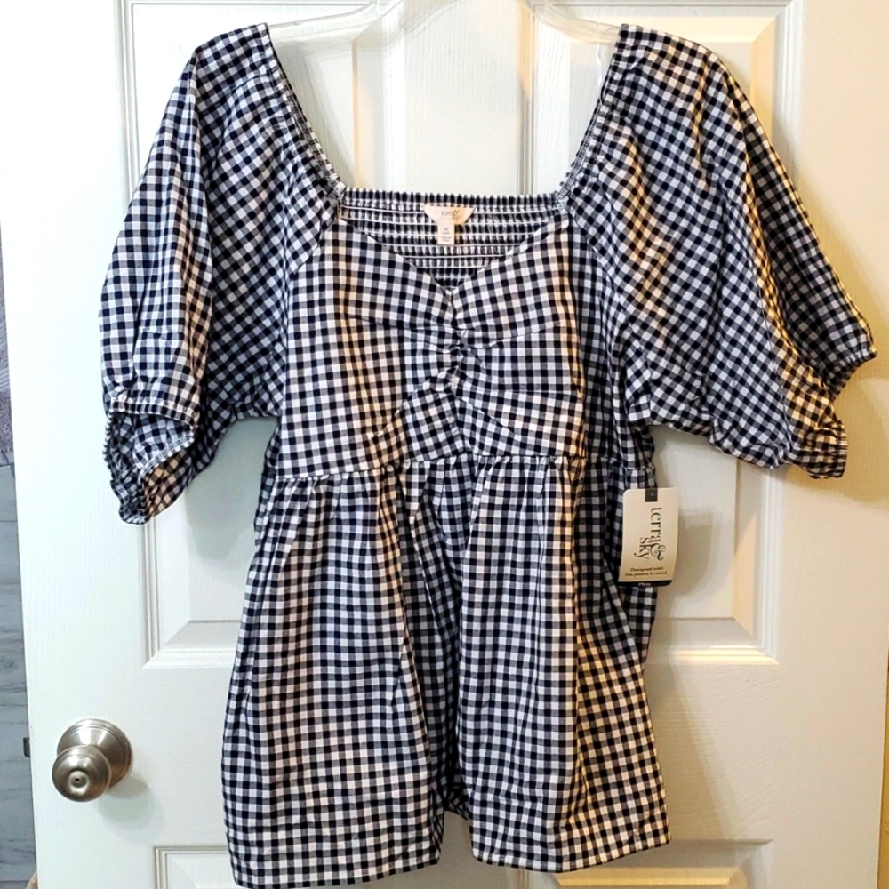 Terra & Sky Woman's Plus Gingham Woven Top 0X